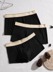 Men 3pcs Contrast Tape Waist Boxer Brief
