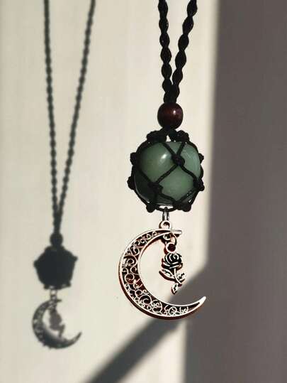 Flower & Moon Charm Necklace