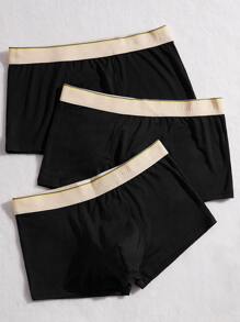 Men 3pcs Contrast Tape Waist Boxer Brief