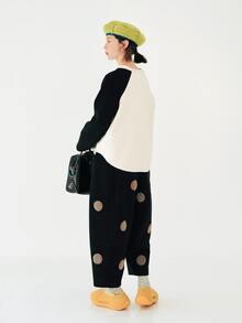 Polka Dot Print Carrot Trousers - Black - View 2