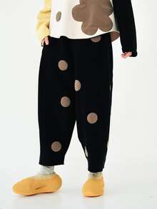 Polka Dot Print Carrot Trousers - Black - View 3