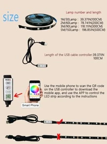 1pc App + 3 Key Control RGB Led Strip Light, Bedroom Decor Party Decoration Light Strip, Length 1m/2m/3m/5m & Quantity 30/60/90/150 Leds. - Multicolor - View 4