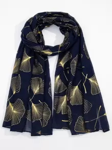 Boho 1pc Ginkgo Biloba Pattern Scarf For Casual Weekend Wear - White - View 11