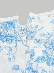 SHEIN MOD Floral Print Square Neck Dress - Blue and White - View 6