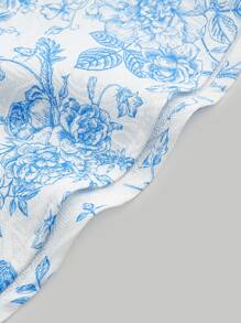 SHEIN MOD Floral Print Square Neck Dress - Blue and White - View 7