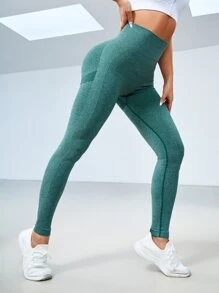 Yoga Basic 收復素色運動打底褲 - 青碧色 - 查看 3