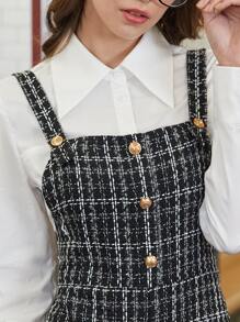 SHEIN MOD Plaid Print Button Front Cami Jumpsuit - Black and White - View 4