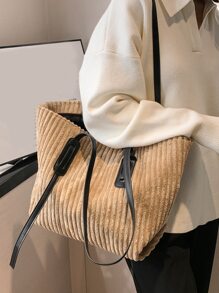 Túi Xách tay Nữ màu trơn Đôi tay cầm Đúng mốt - Màu Khaki - Xem 2