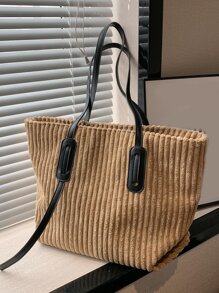 Túi Xách tay Nữ màu trơn Đôi tay cầm Đúng mốt - Màu Khaki - Xem 3