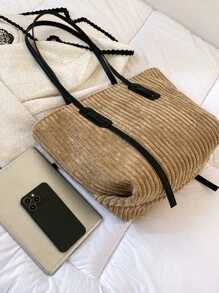 Túi Xách tay Nữ màu trơn Đôi tay cầm Đúng mốt - Màu Khaki - Xem 6