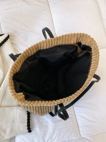 Túi Xách tay Nữ màu trơn Đôi tay cầm Đúng mốt - Màu Khaki - Xem 5