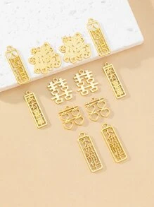 12pcs Chinese Character DIY Pendant - Yellow Gold - View 1