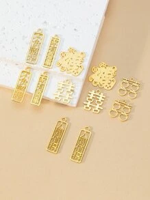 12pcs Chinese Character DIY Pendant - Yellow Gold - View 2