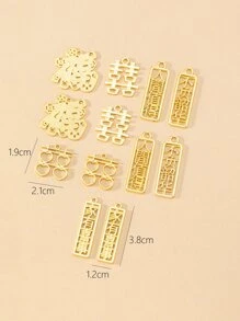 12pcs Chinese Character DIY Pendant - Yellow Gold - View 3