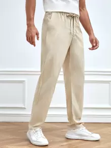 GENTILAND Men Solid Slant Pocket Suit Trousers - Khaki - View 1