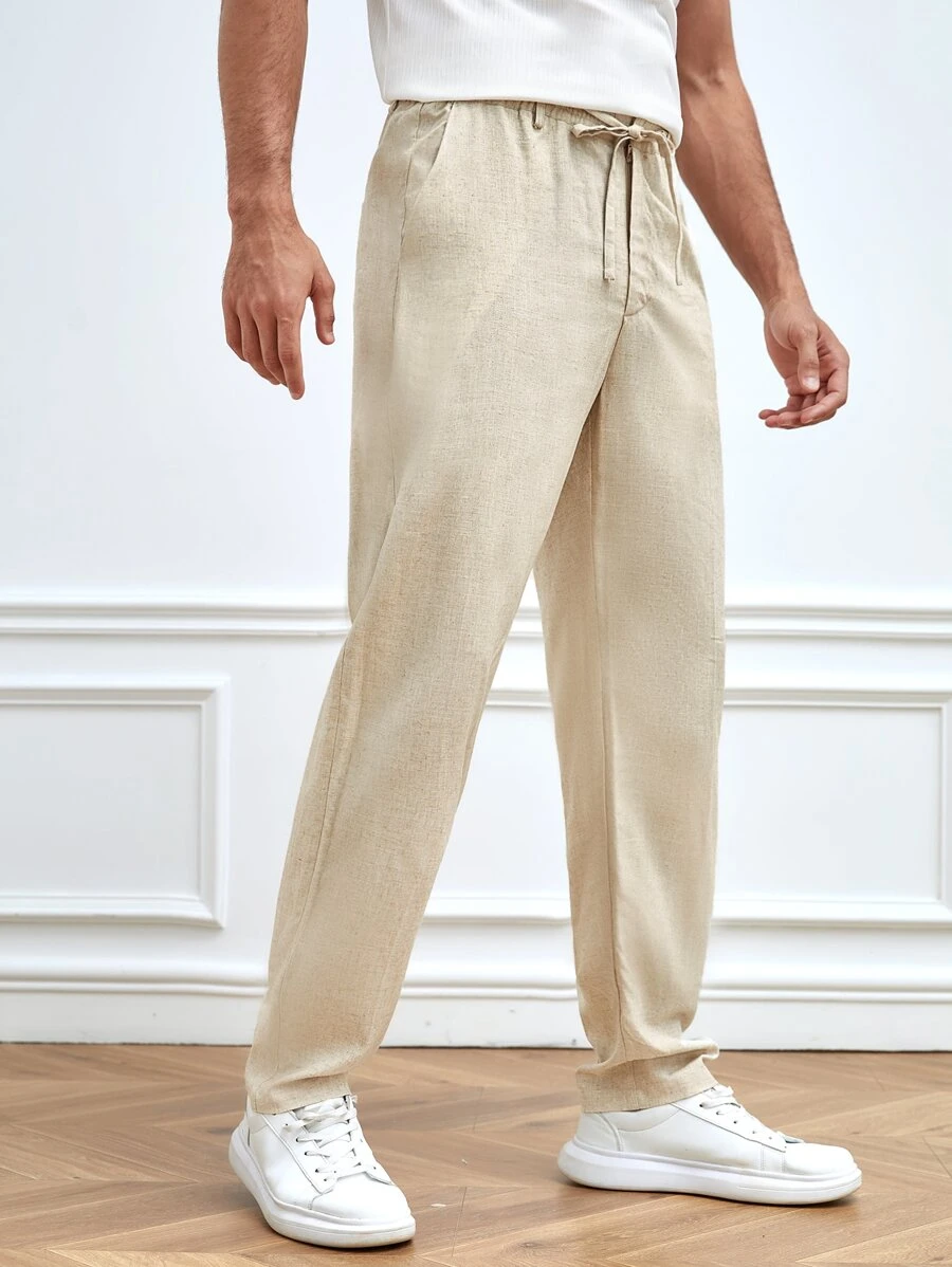 GENTILAND Men Solid Slant Pocket Suit Trousers - Khaki - View 1