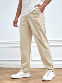 GENTILAND Men Solid Slant Pocket Suit Trousers - Khaki - View 2