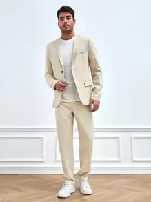 GENTILAND Men Solid Slant Pocket Suit Trousers - Khaki - View 3