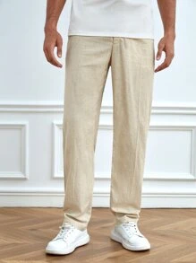 GENTILAND Men Solid Slant Pocket Suit Trousers - Khaki - View 4