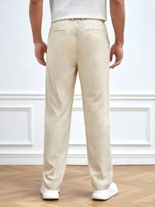 GENTILAND Men Solid Slant Pocket Suit Trousers - Khaki - View 6