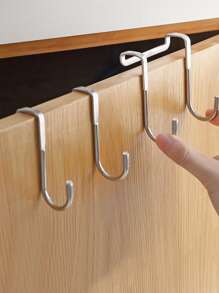 1pc Over The Door Drawer Cabinet Hook, Stainless Steel Double S-Shaped Hook Holder Hanger, Metal Heavy Duty-Free Punching Door Back Hanging Clothes Hook Organizer For Towel Cloth Bag Sundries