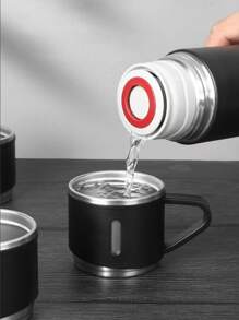 專業保溫杯1個304不銹鋼禮品套裝不銹鋼茶杯車載雙層不銹鋼水杯不銹鋼保溫瓶連杯3件