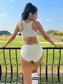 Set de lencería panel con cinta con letra de espalda nadador - verde menta - Ver 2