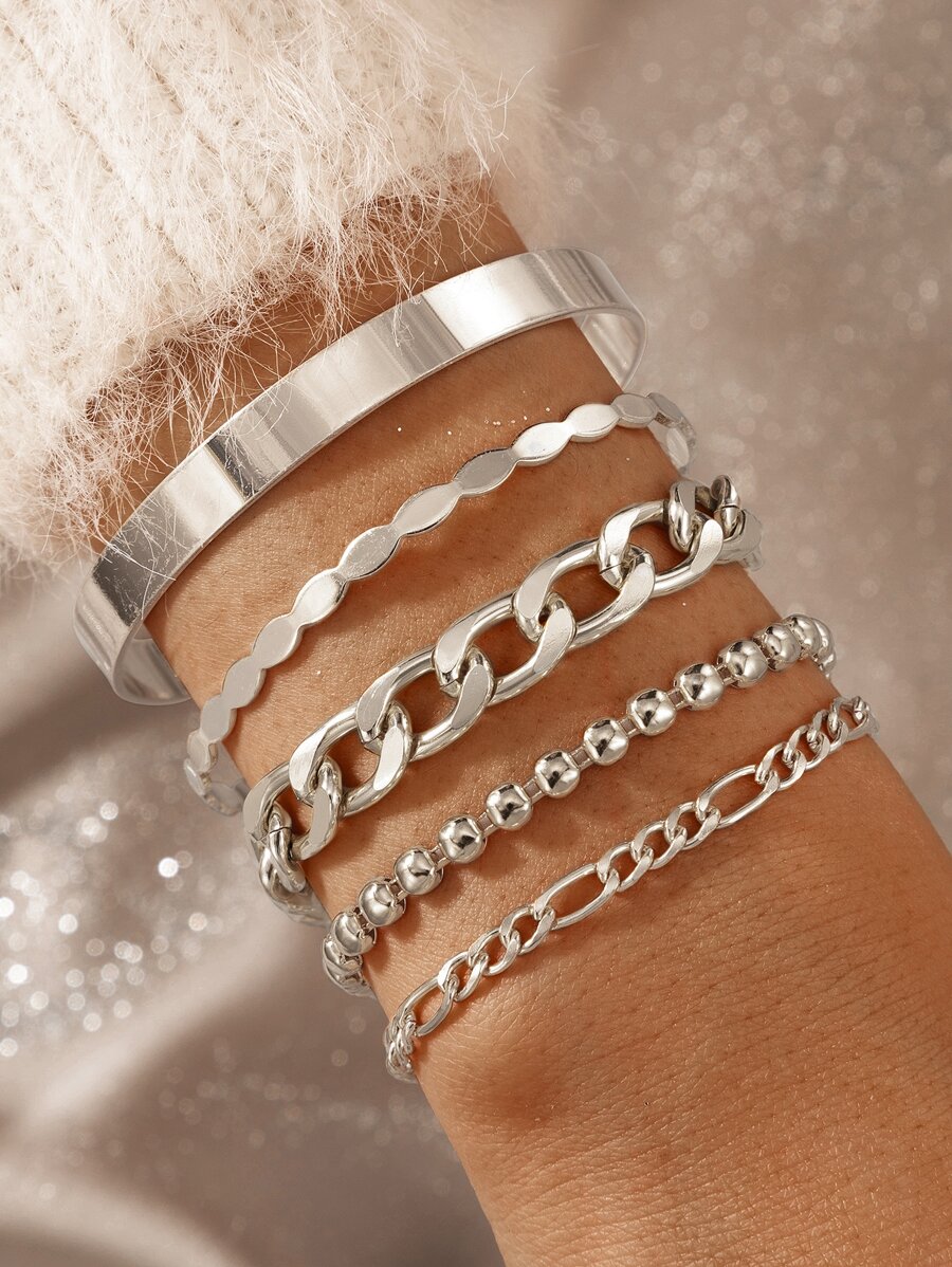 5入組簡約風手環 - 銀色 - 查看 1