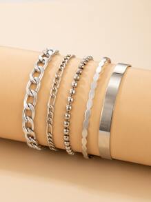 5入組簡約風手環 - 銀色 - 查看 2