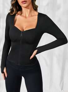 Zip Up Sports Jacket - Black - View 4