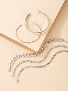 5入組簡約風手環 - 銀色 - 查看 4