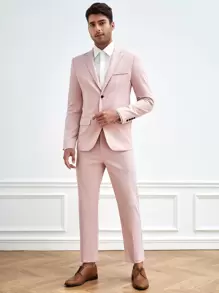 Manfinity VCAY Men Single Breasted Blazer & Trousers Suit Set - Baby Pink - View 1