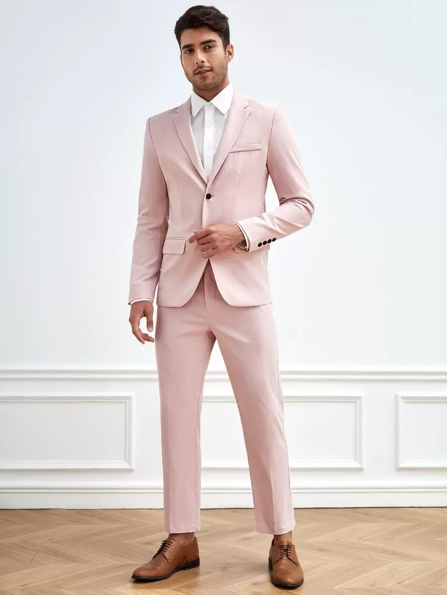 Manfinity VCAY Men Single Breasted Blazer & Trousers Suit Set - Baby Pink - View 1