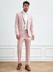 Manfinity VCAY Men Single Breasted Blazer & Trousers Suit Set - Baby Pink - View 6