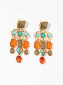 1pair Vintage Exaggerated Green Turquoise Polyresin Earrings For Women - Multicolor - View 3