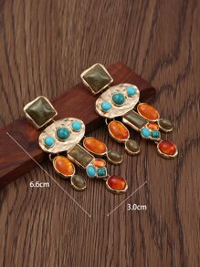 1pair Vintage Exaggerated Green Turquoise Polyresin Earrings For Women - Multicolor - View 4