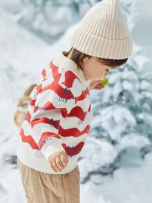 Niñas Jersey con patrón de dibujos animados de hombros caídos - Multicolor - Ver 3