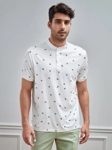 GENTILAND Men Bird Print Polo Shirt - White - View 2