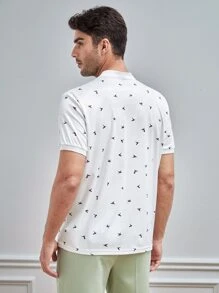 GENTILAND Men Bird Print Polo Shirt - White - View 6
