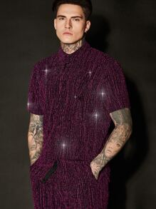 Manfinity Men Striped Button Up Shirt - Purple - View 1