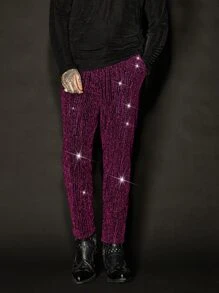 Manfinity Men Glitter Suit Trousers Without Belt - Purple - View 1
