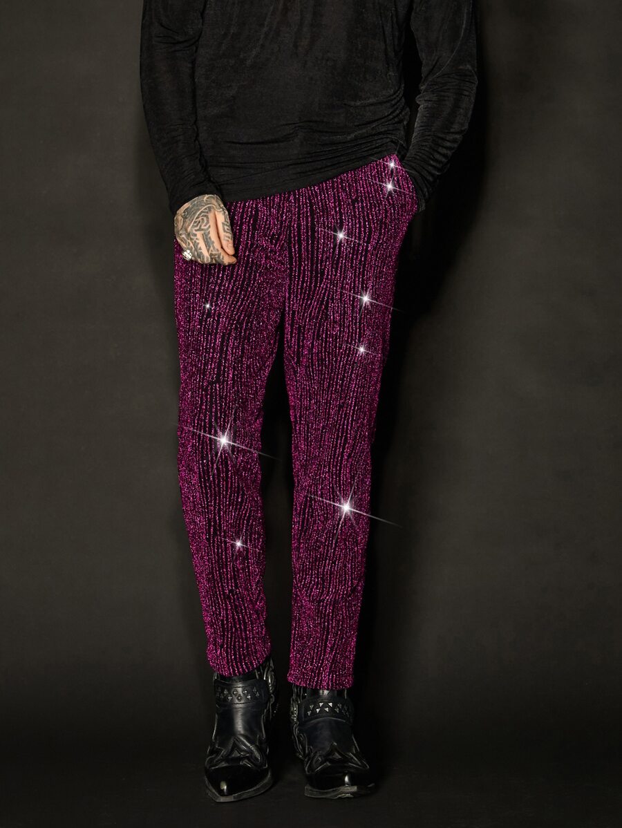 Manfinity Men Glitter Suit Trousers Without Belt - Purple - View 1