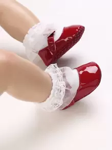 Spring And Autumn Red Soft Bottom Toddler Princess Shoes For Baby Girls 0-1 Year Old