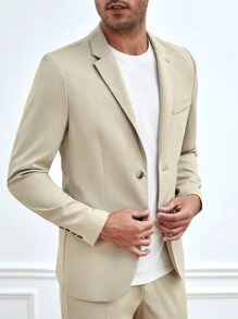 Manfinity VCAY 男士單排釦西裝領素色西裝外套 - 卡其色 - 查看 2