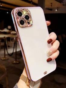 水鑽裝飾邊框拼接手機外殼 - 紫色 - 查看 1