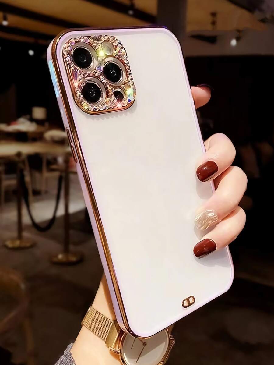 水鑽裝飾邊框拼接手機外殼 - 紫色 - 查看 1