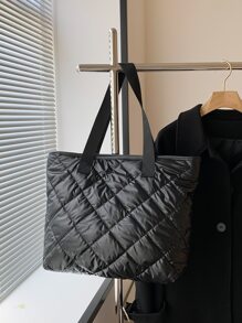 Bolso tote de hombro guateado - Negro - Ver 1