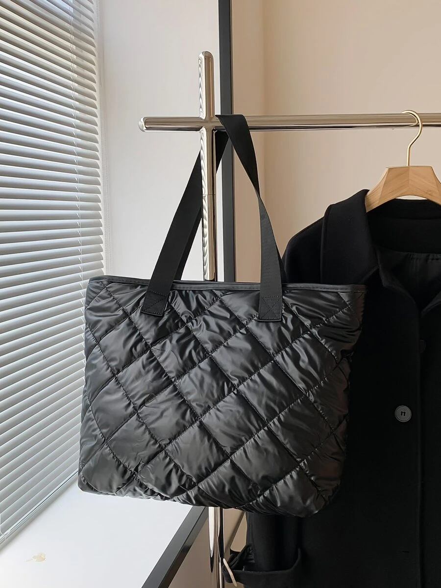 Bolso tote de hombro guateado - Negro - Ver 1