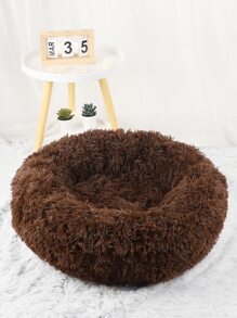 1pc Solid Plush Pet Bed - Coffee Brown - View 2