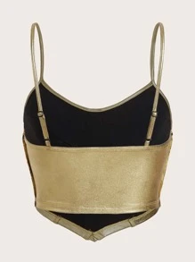 SHEIN ICON Top de tirantes con costura delantera bustier PU - Dorado - Ver 2